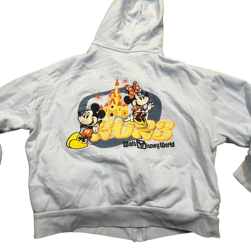 Disney World 2023 Women Large Mickey Minnie Embroidered Hoodie Light‎ Blue